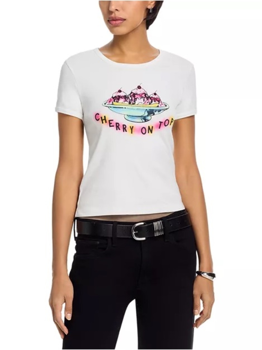 MOTHER The Itty Bitty Cotton Ringer Tee  Cherry On Top - White